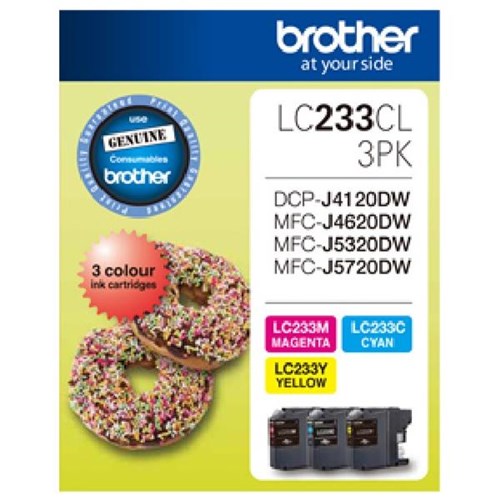 Brother LC233CL-3PK Colour Ink Cartridges, Pack of 3
