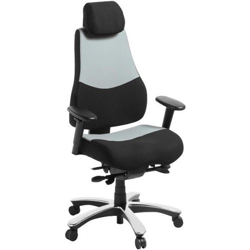 Control Heavy Duty Chair Adjustable Arms & Headrest Grey/Black Fabric