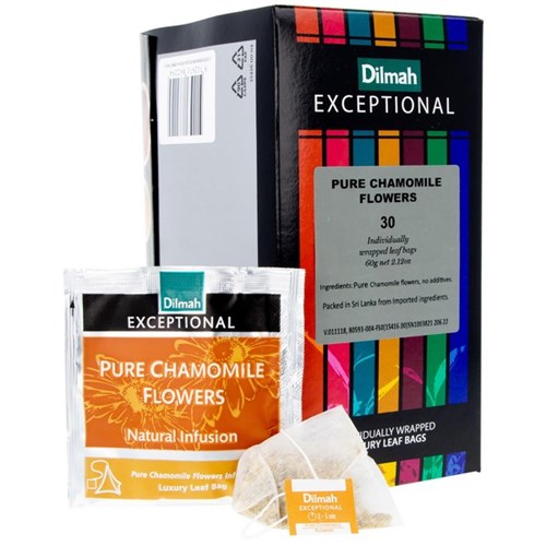 Dilmah Exceptional Pure Chamomile Foil Enveloped Pyramid Tea Bags, Box of 30