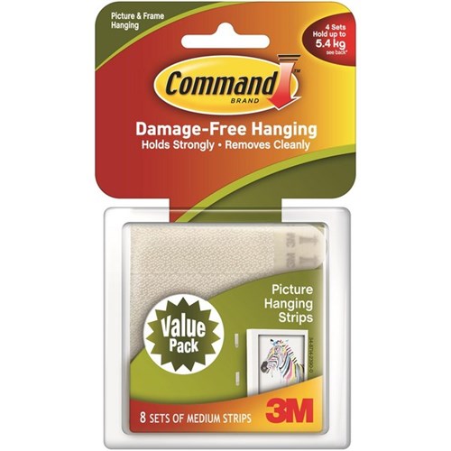 Command™ Picture Hanging Strips 5.4kg Medium, Pack of 8