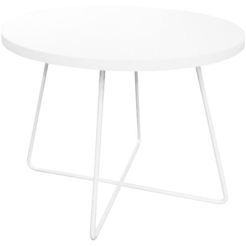 Criss Cross Coffee Table 800mm White Frame Round Snowdrift Top