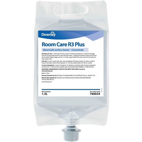 Diversey Room Care R3 Plus Glass/Surface Cleaner 1.5L, Carton of 2