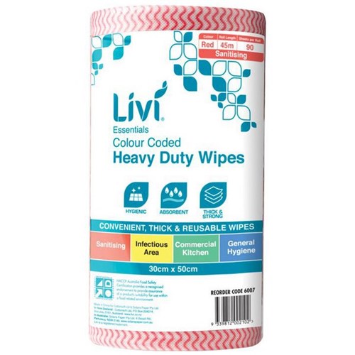 Livi Wipes Roll Red 300 x 500mm, Roll of 90 Sheets