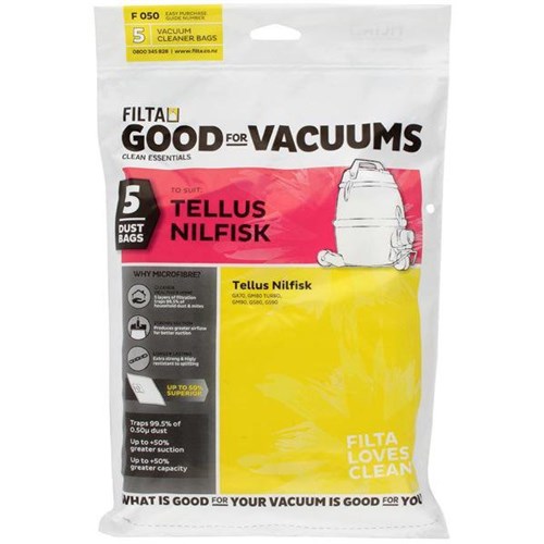 Filta Vacuum Cleaner Bags For Tellus Nilfisk GM80 GM90 Models, Pack of 5