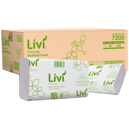 Livi Basics Paper Towels Slimfold 200 Sheets, Carton of 20 Packs