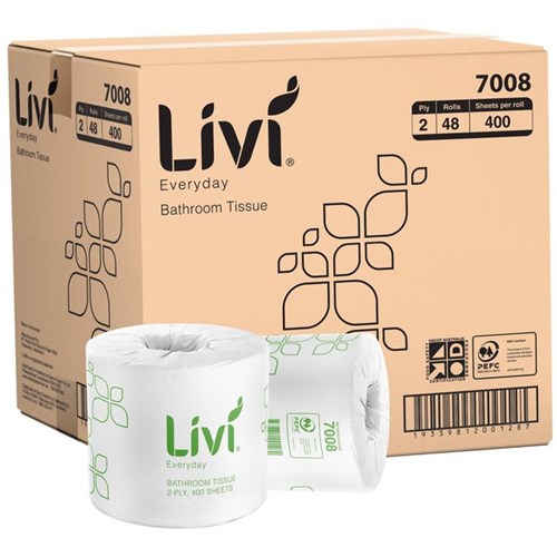 Livi Basics Toilet Paper Wrapped 2 Ply 400 Sheets, Carton of 48 Rolls