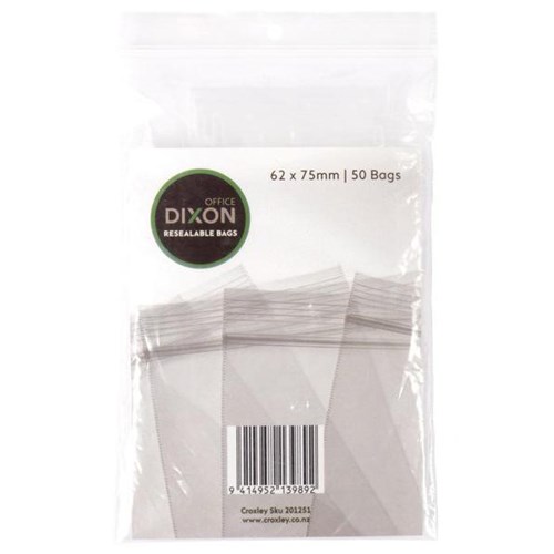 Dixon Resealable Bags 62x75mm, Pack of 50