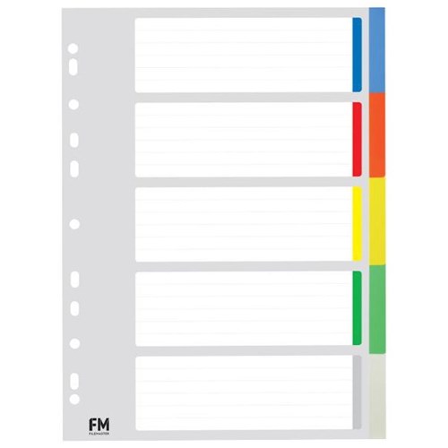 FM Index Dividers 5 Tab A4 Polyprop Coloured