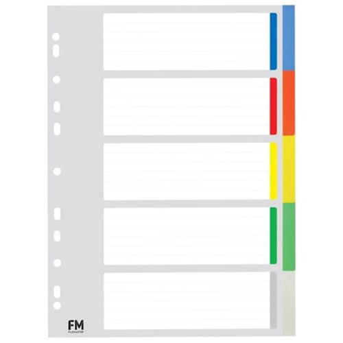FM Index Dividers 5 Tab A4 Polyprop Coloured | OfficeMax NZ