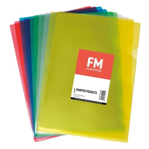 FM L-Shaped Pockets A4 Assorted Colours, Pack of 10