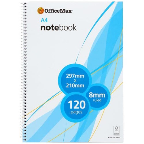 OfficeMax A4 Spiral Notebook 8mm Ruled 120 Pages
