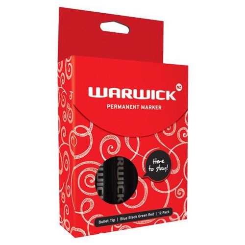 Warwick Permanent Marker Bullet Tip Assorted, Box of 12