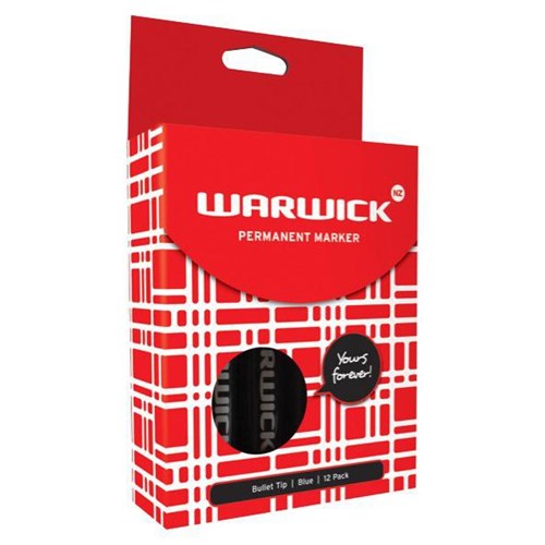 Warwick Blue Permanent Marker Bullet Tip, Box of 12