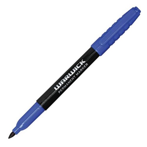 Warwick Blue Permanent Markers Fine Tip, Box of 12