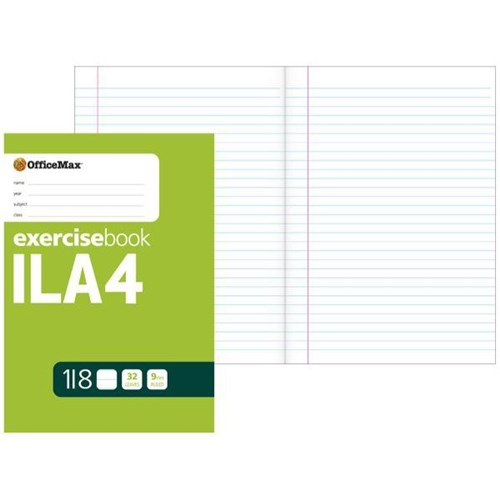 OfficeMax 1I8 ILA4 Exercise Book Intermediate 9mm Ruled 32 Leaves