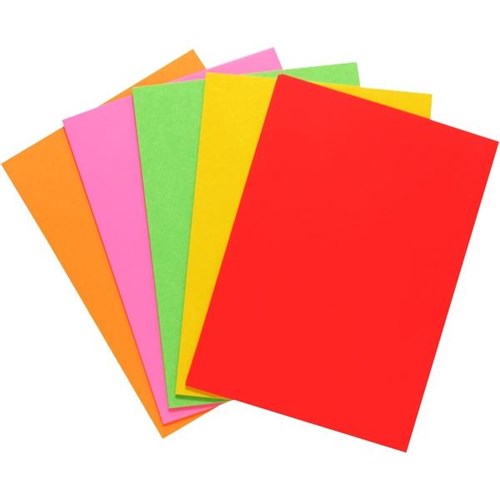 Fluorescent A4 80gsm Assorted Colour Copy Paper, Pack of 100