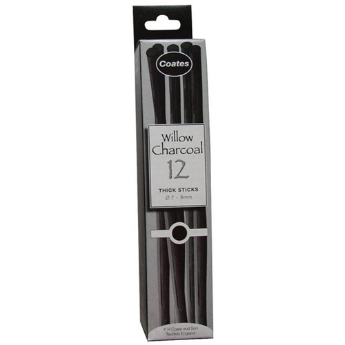 Coates Willow C12 Charcoal Sticks Thick, Pack of 12