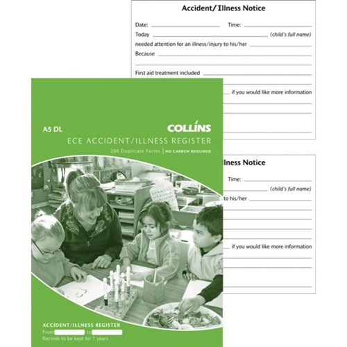 Collins A5 Childcare Accident Register Book NCR Duplicate