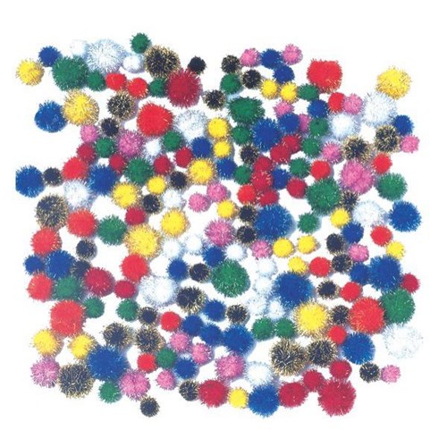 Pom Poms Assorted Glitter Colours & Sizes, Pack of 200