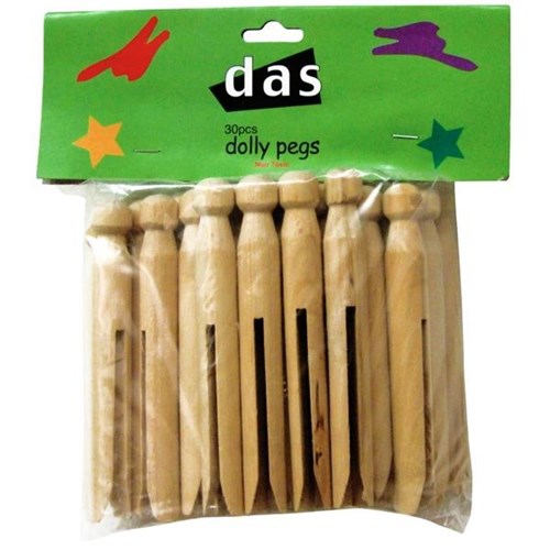 Das Wooden Dolly Pegs Natural 10cm, Pack of 30