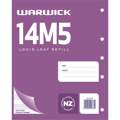 Warwick 14M5 Music Loose Leaf Refill Pad 30 Leaves