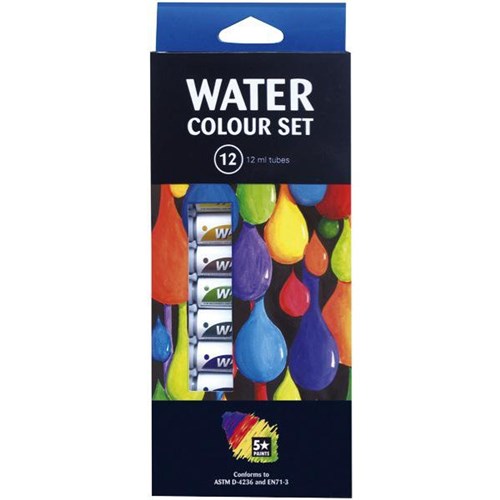 Five Star Water Colour Paint 12ml Assorted Colours, Set of 12