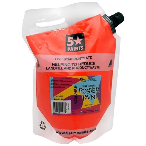 Five Star Tempera Poster Paint 1.5L Pouch Fluoro Red