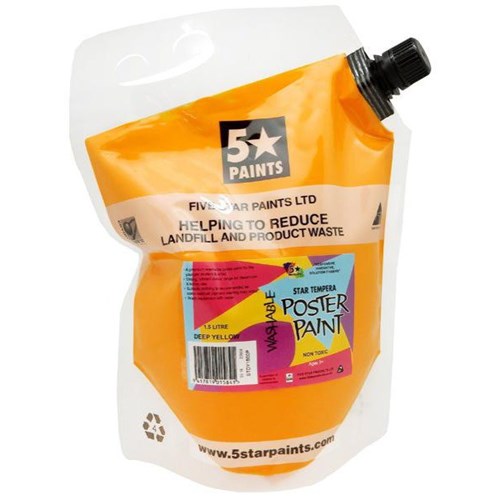 Five Star Tempera Poster Paint 1.5L Pouch Deep Yellow