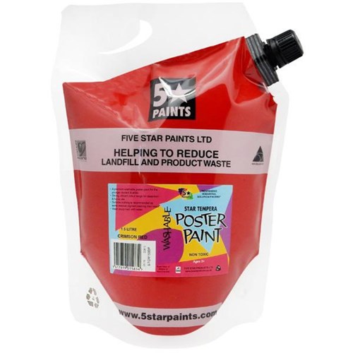 Five Star Tempera Poster Paint 1.5L Pouch Crimson Red