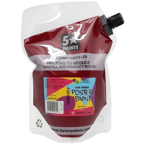 Five Star Tempera Poster Paint 1.5L Pouch Burgundy