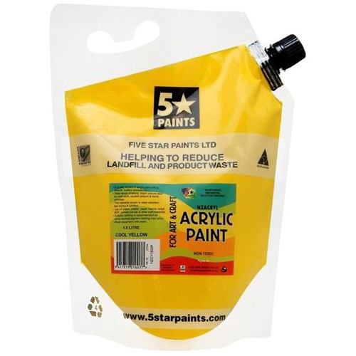 Five Star NZACRYL Acrylic Paint 1.5L Pouch Cool Yellow
