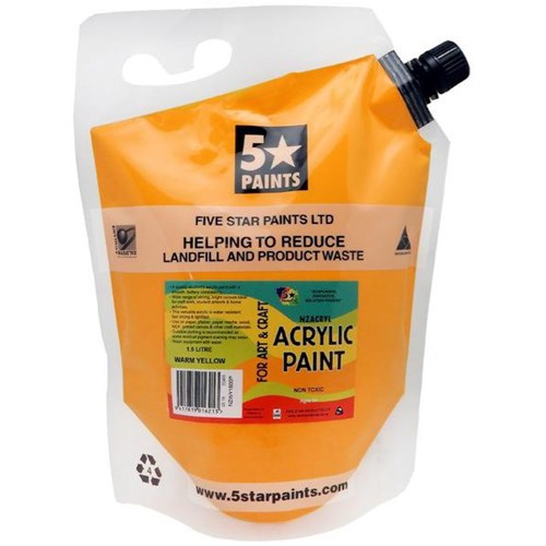 Five Star NZACRYL Acrylic Paint 1.5L Pouch Warm Yellow