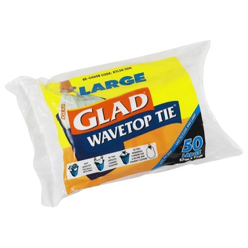 Glad Wavetop Tie Rubbish Bags 35L Large, Pack of 50