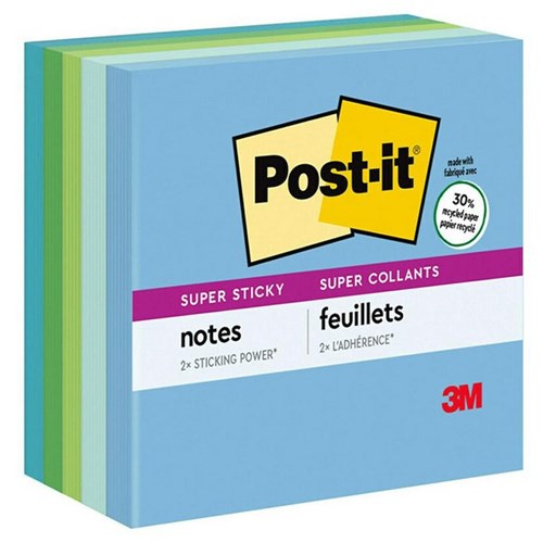 Post-it® Notes 654 Recycled Super Sticky 76x76mm Oasis, Pack of 5