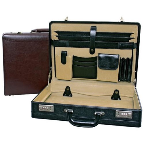 Leather Expanding Briefcase Black