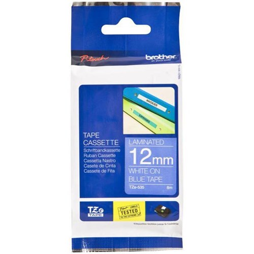 Brother Labelling Tape Cassette TZe-535 12mm x 8m White on Blue