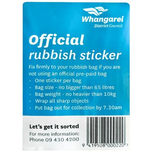 Whangarei District Council Kerbside Label Sticker, Roll of 50