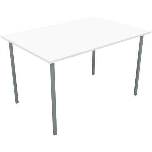 Canteen Table 1200x600mm 50mm Square Silver Legs Snowdrift White