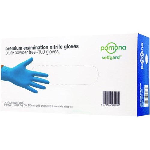 Pomona Nitrile Medical Disposable Gloves Powder Free, Pack of 100