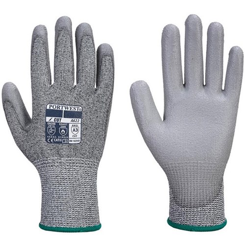 Portwest A622 Cut Level 3 PU Palm Gloves Grey, Pack of 12