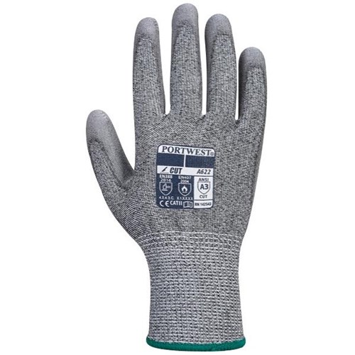 Portwest A622 Cut Level 5 Gloves PU Palm Grey, Pack of 12