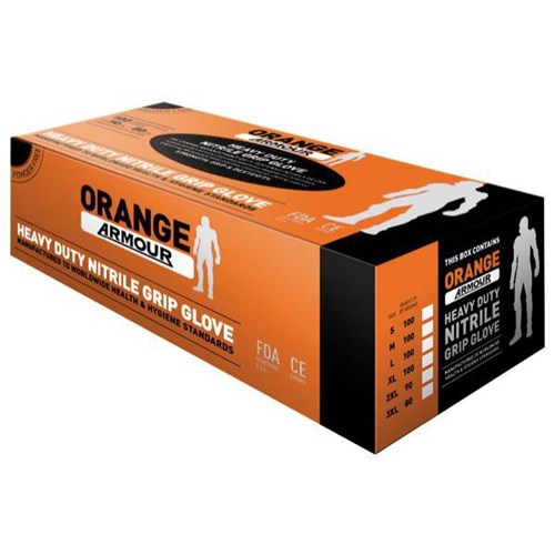 Armour Nitrile Gloves Orange, Carton of 10 Packs of 100