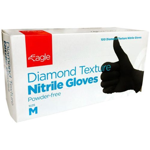 Eagle Diamond Texture Nitrile Gloves Heavy Duty 240mm Black, Pack of 100