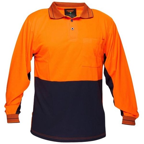 Prime Polo Shirt Long Sleeve Day Only Unisex Orange/Navy