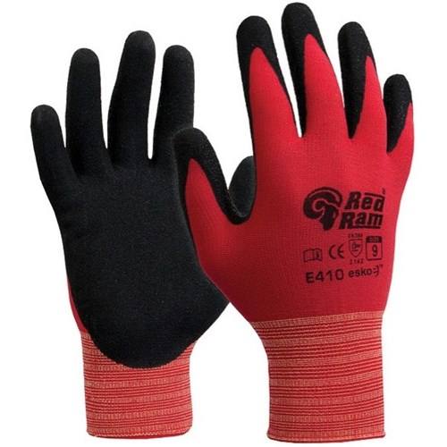 Red Ram Polyamide Gloves Foam Latex Coated Pair