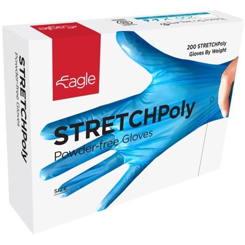 Eagle StretchPoly Polyethylene Gloves Powder Free Blue, Pack of 200