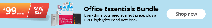 Office essentials bundle - everything you need at a hot price, plus a FREE highlighter and notebook. Shop now.